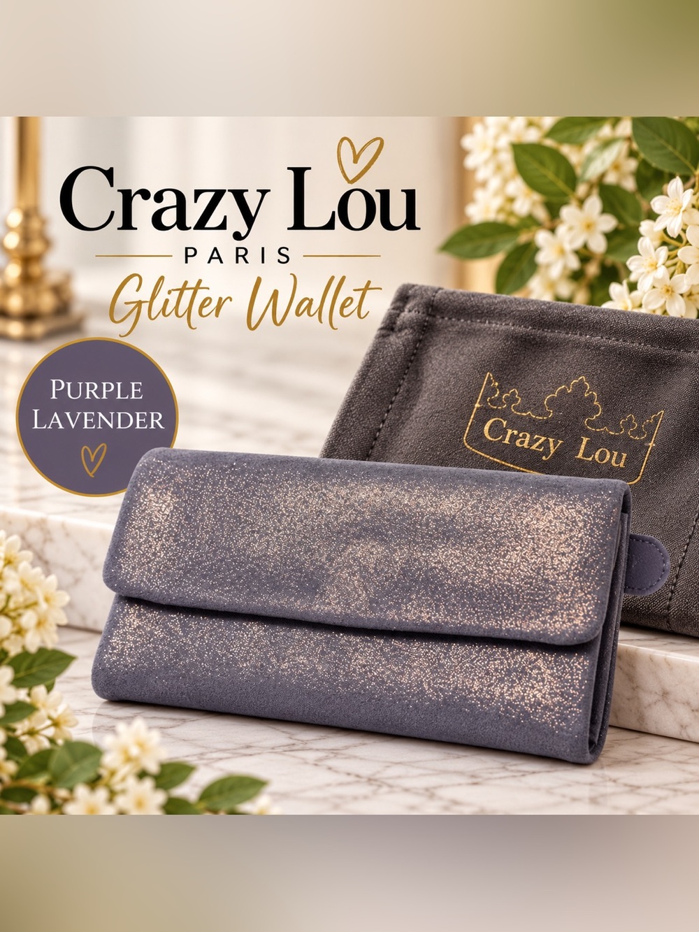 NWT Crazy Lou of Paris Lavender Glitter Wallet - Elegant Women's Clutch